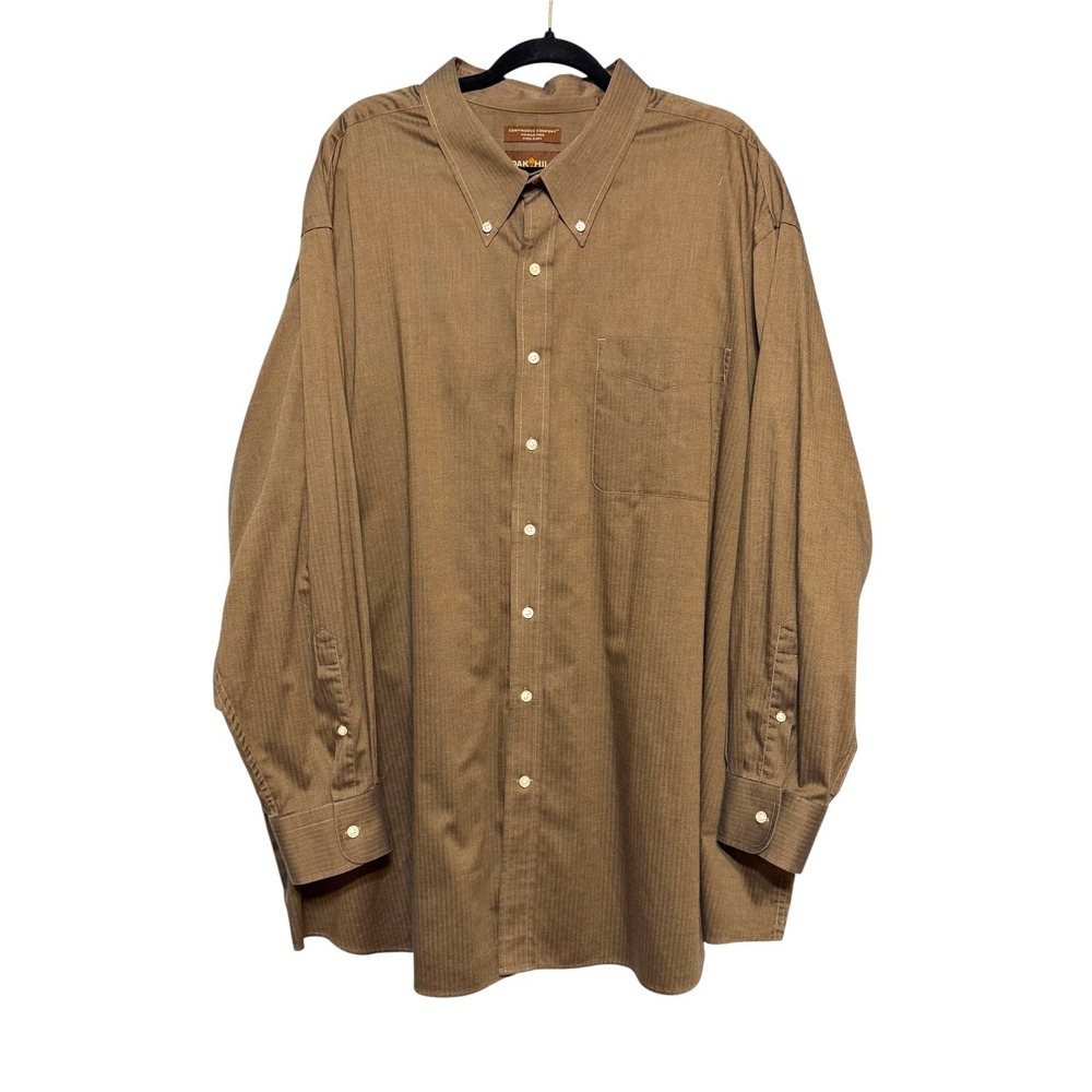 Oak Hill Quiet Luxury Button Down Shirt Men Size 4XL Brown Classic Preppy Office